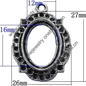 Zinc Alloy Cabochon Settings, Lead-free, Outside Diameter:27x26mm Inner Diameter:12x16mm, Sold by Bag