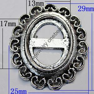 Zinc Alloy Cabochon Settings, Lead-free, Outside Diameter:25x29mm Inner Diameter:13x17mm, Sold by Bag