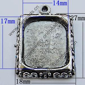 Zinc Alloy Cabochon Settings, Lead-free, Outside Diameter:18x27mm Inner Diameter:14x17mm, Sold by Bag