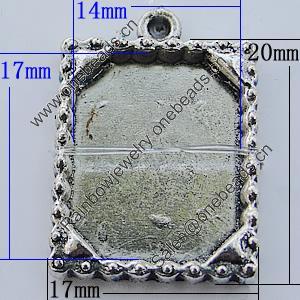 Zinc Alloy Cabochon Settings, Lead-free, Outside Diameter:17x20mm Inner Diameter:14x17mm, Sold by Bag