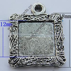 Zinc Alloy Cabochon Settings, Lead-free, Outside Diameter:18x18mm Inner Diameter:12x12mm, Sold by Bag