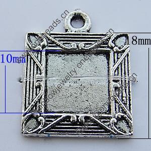 Zinc Alloy Cabochon Settings, Lead-free, Outside Diameter:18x18mm Inner Diameter:10x10mm, Sold by Bag