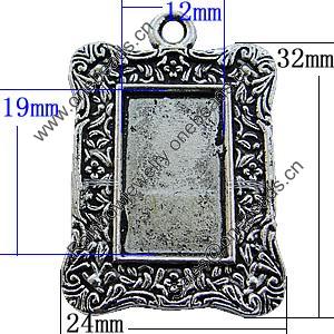 Zinc Alloy Cabochon Settings, Lead-free, Outside Diameter:24x32mm Inner Diameter:12x19mm, Sold by Bag