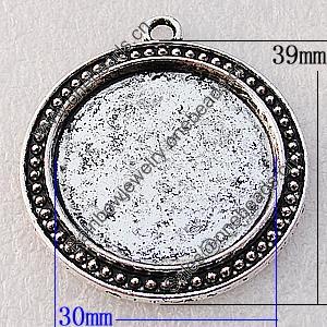 Zinc Alloy Cabochon Settings, Lead-free, Outside Diameter:39mm Inner Diameter:30mm, Sold by Bag