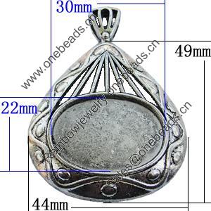 Zinc Alloy Cabochon Settings, Lead-free, Outside Diameter:44x49mm Inner Diameter:30x22mm, Sold by Bag