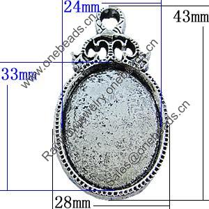 Zinc Alloy Cabochon Settings, Lead-free, Outside Diameter:28x43mm Inner Diameter:24x33mm, Sold by Bag
