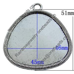 Zinc Alloy Cabochon Settings, Lead-free, Outside Diameter:51x51mm Inner Diameter:46x45mm, Sold by Bag