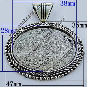 Zinc Alloy Cabochon Settings, Lead-free, Outside Diameter:47x35mm Inner Diameter:38x28mm, Sold by Bag