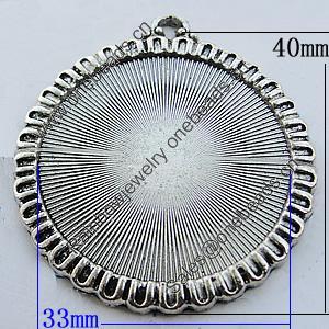 Zinc Alloy Cabochon Settings, Lead-free, Outside Diameter:40mm Inner Diameter:33mm, Sold by Bag