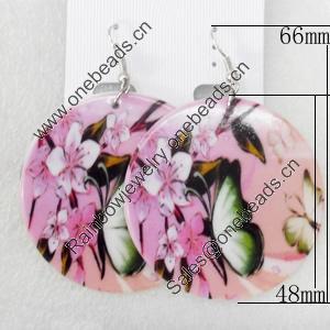 Shell Earring, Flat Round, 48x66mm, Sold by Dozen