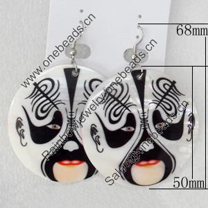 Shell Earring, Flat Round, 50x68mm, Sold by Dozen