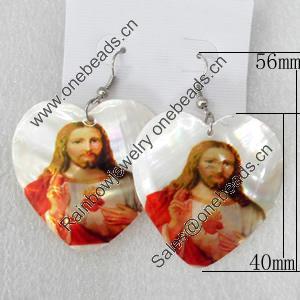 Shell Earring, Heart, 40x56mm, Sold by Dozen