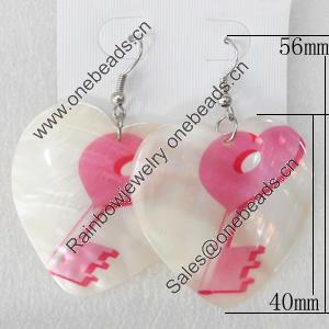 Shell Earring, Heart, 40x56mm, Sold by Dozen