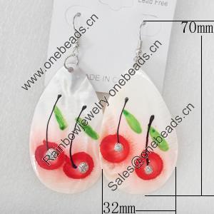 Shell Earring, Teardrop, 32x70mm, Sold by Dozen