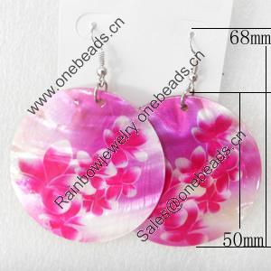 Shell Earring, Flat Round, 50x68mm, Sold by Dozen