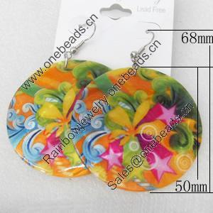 Shell Earring, Flat Round, 50x68mm, Sold by Dozen