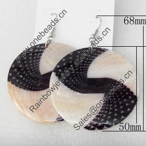 Shell Earring, Flat Round, 50x68mm, Sold by Dozen