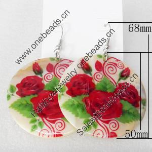 Shell Earring, Flat Round, 50x68mm, Sold by Dozen