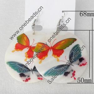 Shell Earring, Flat Round, 50x68mm, Sold by Dozen