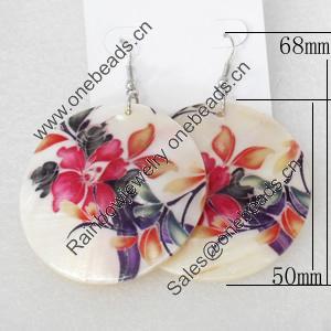 Shell Earring, Flat Round, 50x68mm, Sold by Dozen