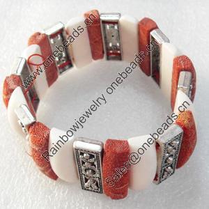 Fashion Bracelet, Coral Beads & Alloy Beads, width:27mm, Length Approx:7.1-inch, Sold by Strand