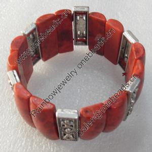 Fashion Bracelet, Coral Beads & Alloy Beads, width:28mm, Length Approx:7.1-inch, Sold by Strand