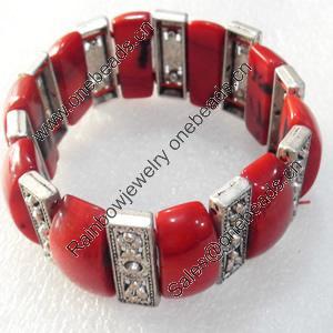 Fashion Bracelet, Coral Beads & Alloy Beads, width:25mm, Length Approx:7.1-inch, Sold by Strand