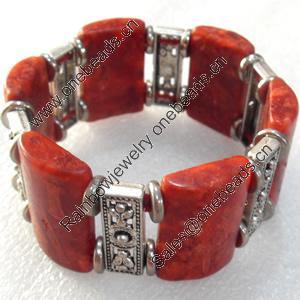 Fashion Bracelet, Coral Beads & Alloy Beads, width:30mm, Length Approx:7.1-inch, Sold by Strand