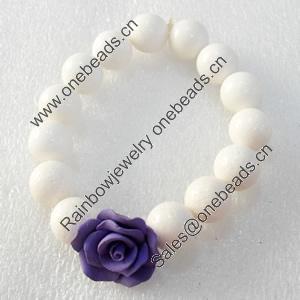 Fashion Bracelet, Coral Beads & Fimo Flower, width:12mm, Length Approx:7.1-inch, Sold by Strand