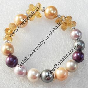 Fashion Bracelet,South Sea Shell Beads & Crystal Beads,width:10-12mm, Length Approx:7.1-inch, Sold by Strand