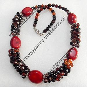 Fashion Necklace, Coral Beads & Agate Beads, width:18mm, Length Approx:17.7-inch, Sold by Strand