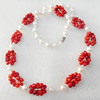 Fashion Necklace, Coral Beads & Pearl Beads, width:8mm, Length Approx:17.7-inch, Sold by Strand