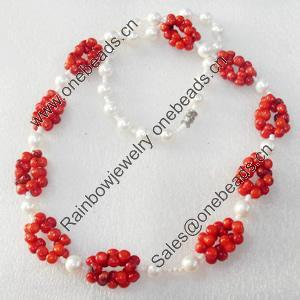 Fashion Necklace, Coral Beads & Pearl Beads, width:8mm, Length Approx:17.7-inch, Sold by Strand