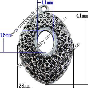 Zinc Alloy Cabochon Settings, Lead-free, Outside Diameter:28x41mm Inner Diameter:11x16mm, Sold by Bag