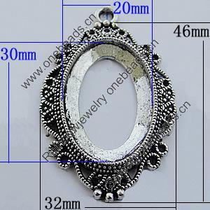 Zinc Alloy Cabochon Settings, Lead-free, Outside Diameter:32x46mm Inner Diameter:20x30mm, Sold by Bag