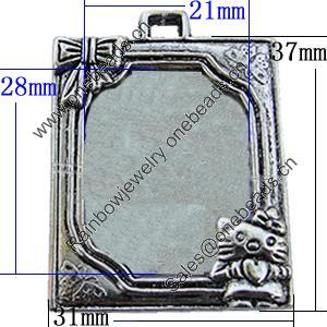 Zinc Alloy Cabochon Settings, Lead-free, Outside Diameter:31x37mm Inner Diameter:21x28mm, Sold by Bag