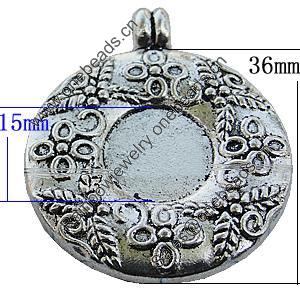 Zinc Alloy Cabochon Settings, Lead-free, Outside Diameter:36mm Inner Diameter:15mm, Sold by Bag