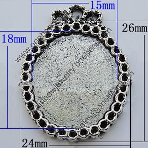 Zinc Alloy Cabochon Settings, Lead-free, Outside Diameter:24x26mm Inner Diameter:15x18mm, Sold by Bag