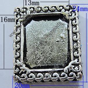 Zinc Alloy Cabochon Settings, Lead-free, Outside Diameter:20x24mm Inner Diameter:13x16mm, Sold by Bag