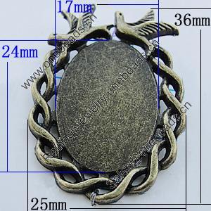 Zinc Alloy Cabochon Settings, Lead-free, Outside Diameter:25x36mm Inner Diameter:17x24mm, Sold by Bag