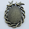 Zinc Alloy Cabochon Settings, Lead-free, Outside Diameter:25x36mm Inner Diameter:17x24mm, Sold by Bag