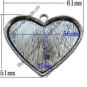 Zinc Alloy Cabochon Settings, Lead-free, Outside Diameter:61x51mm Inner Diameter:56x37mm, Sold by Bag