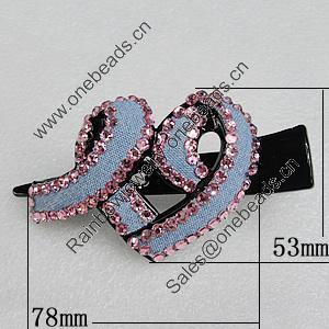 Fashional hair Clip with Plastic, 78x53mm, Sold by Group