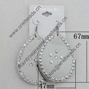 Iron Earrings with PVC, Teardrop 67x47mm, Sold by Group