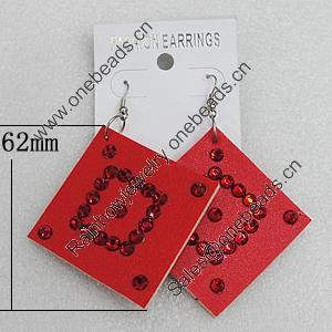 Iron Earrings with PVC, Diamond 62mm, Sold by Group