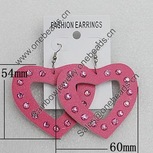 Iron Earrings with PVC, Hollow Heart 60x54mm, Sold by Group