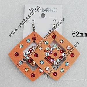 Iron Earrings with PVC, Diamond 62mm, Sold by Group