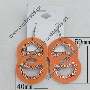 Iron Earrings with PVC, 59x40mm, Sold by Group