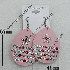 Iron Earrings with PVC, Teardrop 67x46mm, Sold by Group