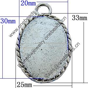Zinc Alloy Cabochon Settings, Lead-free, Outside Diameter:25x33mm Inner Diameter:20x30mm, Sold by Bag